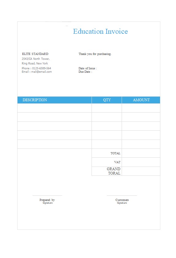 Free Education Invoice Template PSD template